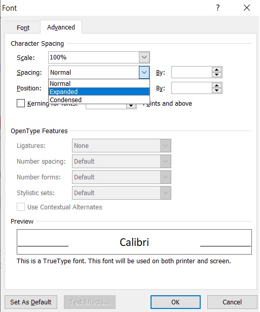 changing spacing between words in word 2007