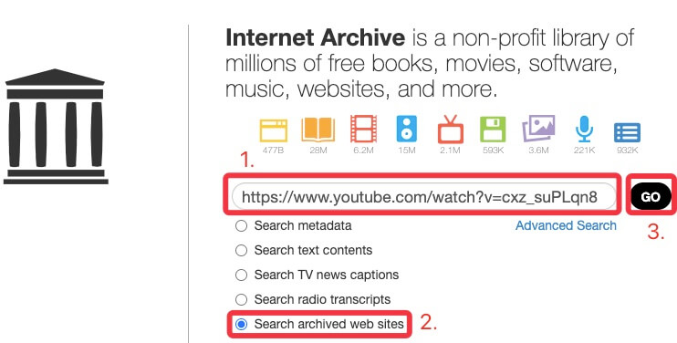 Use Web Archive to watch a deleted video